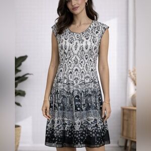 Studio M White Gray Smocked Dress